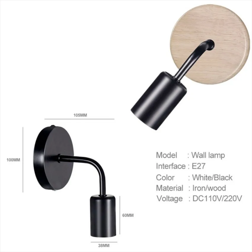 E27 Wall Lamp Nordic Vintage Wooden Iron Art for Living Dining Bedroom Corridor Interior Decoration wall light led wall lamp