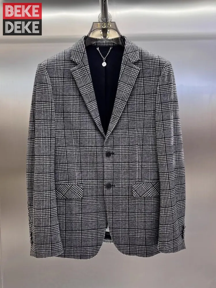 

Office Men Daily Business Casual Classic Plaid Suit Jacket Single Breasted Spring Autumn New Design Mens Fashion Blazers Coat
