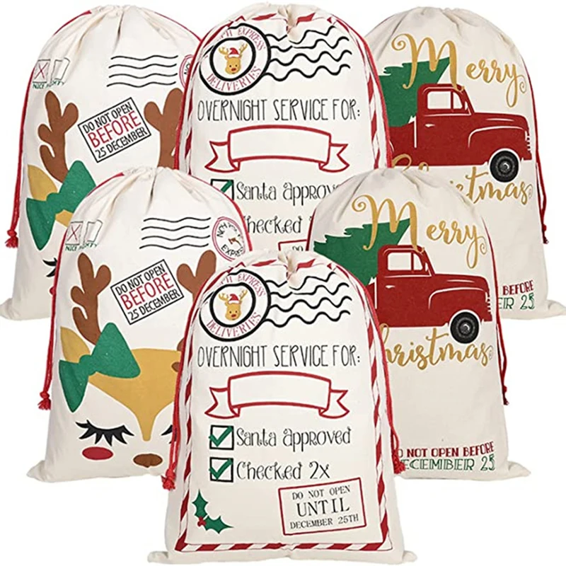 

1pc Canvas Santa Sack Large Size Drawstring Bag Santa Claus Christmas Gift Bag Party Decor Candy Toy Storage Bag For Festival