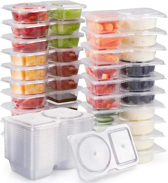 Contenitori per snack riutilizzabili con coperchi Confezione per snack con doppio scomparto da 20 pezzi Confezione per snack per il controllo delle porzioni per pasti in movimento da campeggio 1