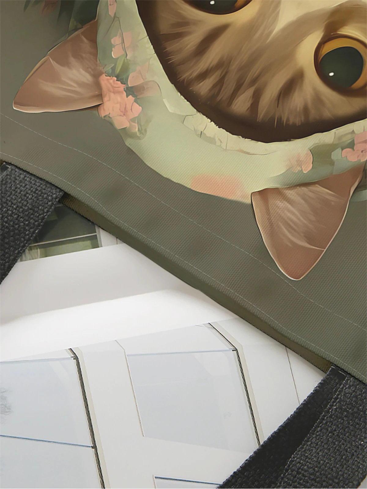 1pc,hoodie cat handbag, reusable fashionable handbag, multifunctional handbag, printed canvas shopping bag