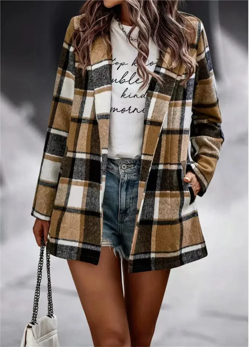 2024 Autumn Early Winter Coat Women Plaid Long Sleeve Loose Jacket Women's Fashion Streetwear Outwear High Street Jackets