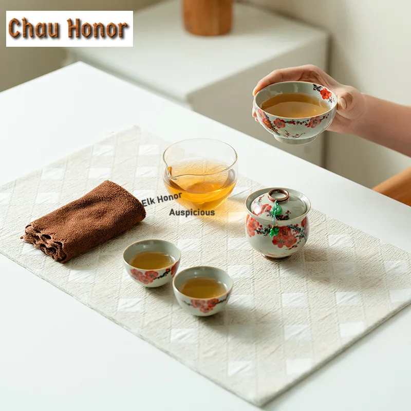 Pure Hand-painted Plum Blossom Tea Set Complete Set Boutique Tea Ceremony Set Teapot and Tea Cup Set Tea Services Decoration