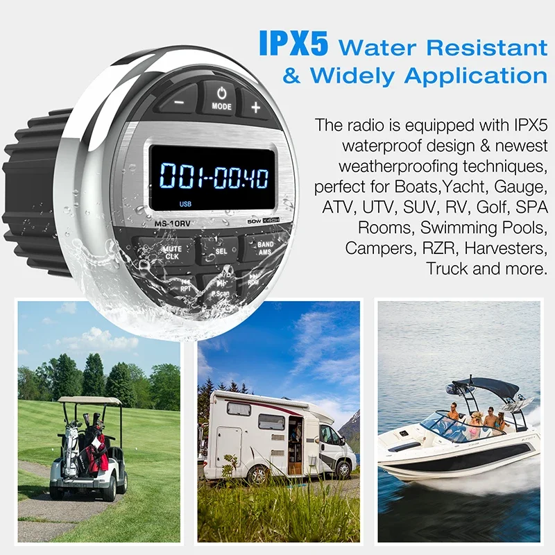 BT Marine Radios Speakers Marine Audio Stereo Power Sport Media Player For Boat Yacht ATV UTV Waterproof