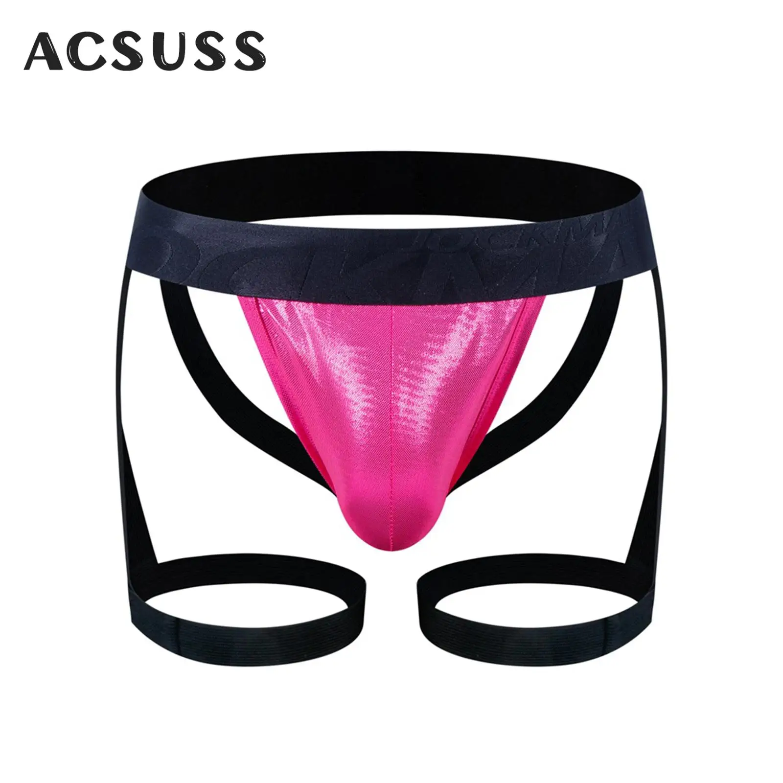 

Men Metallic Briefs Shiny Pouch Thong Thigh Rings Band Elastic G-String Jockstrap Bikini Panties for Night Club Pole Dance Party