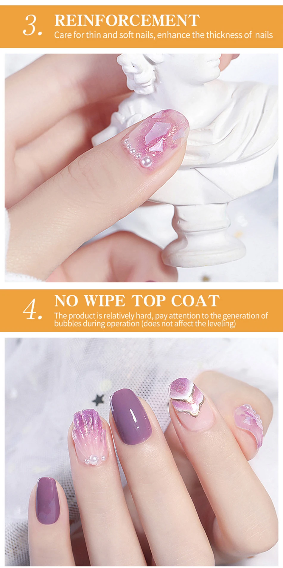 Description Picture 6 of itemBORN PRETTY 5 IN 1 No-wipe Top Coat Reinforcement Gel Nail Polish Efficient Function Adhesive Water Nail Art Gel DIY Design