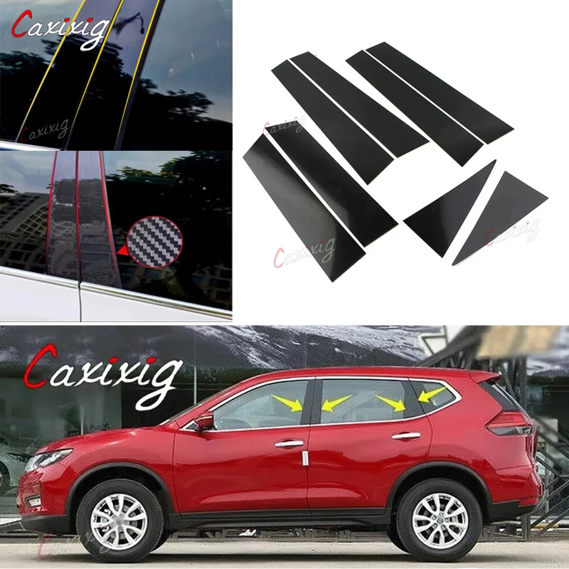 Glossy Piano Black Door Window Trim Pillar Posts Molding Cover Stickers for Nissan X-Trail/Rogue T32 2014- Styling