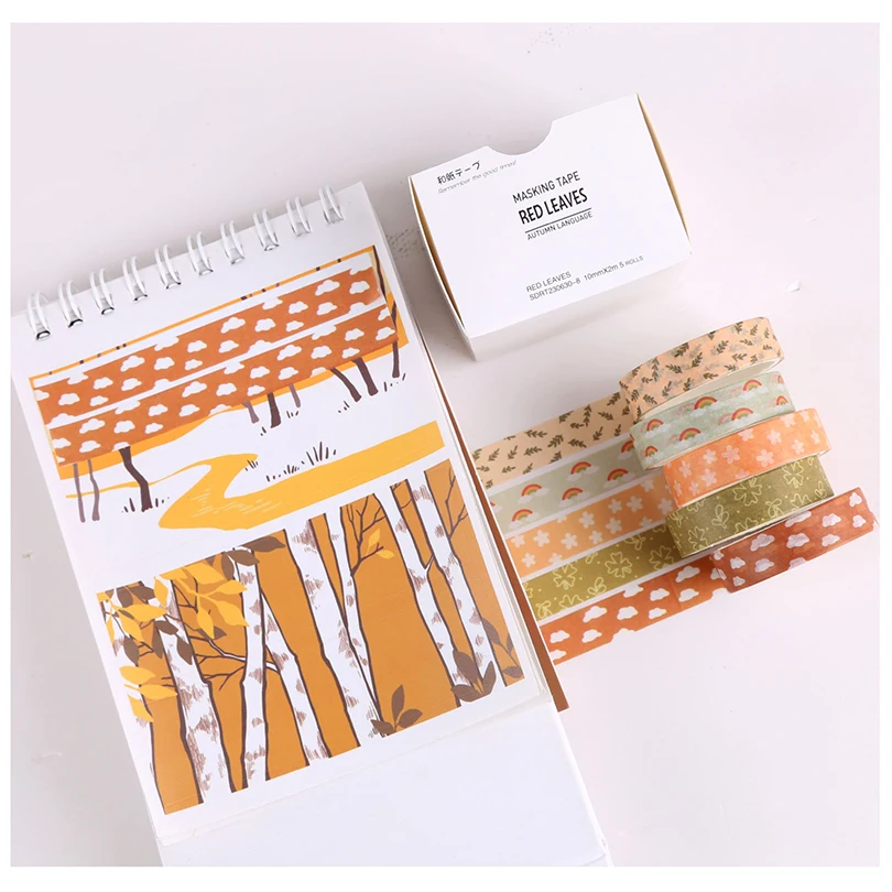 5Pcs Basic Washi Tapes Scrapbooking Washi Tape Set School Supplies Cinta Adhesiva Decorativa Autumn Stationery Masking Tape washi tape