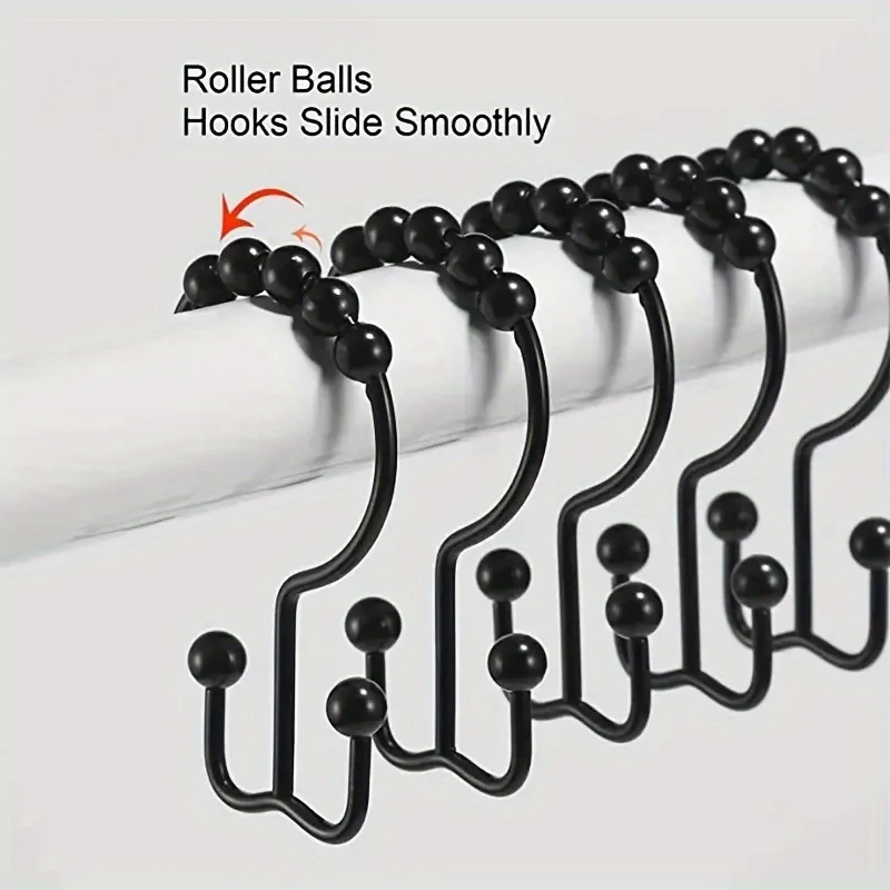 12pcs Stainless Steel Shower Curtain with Roller Balls-Double Glide Design for Easy & Secure Hanging on Shower Rods