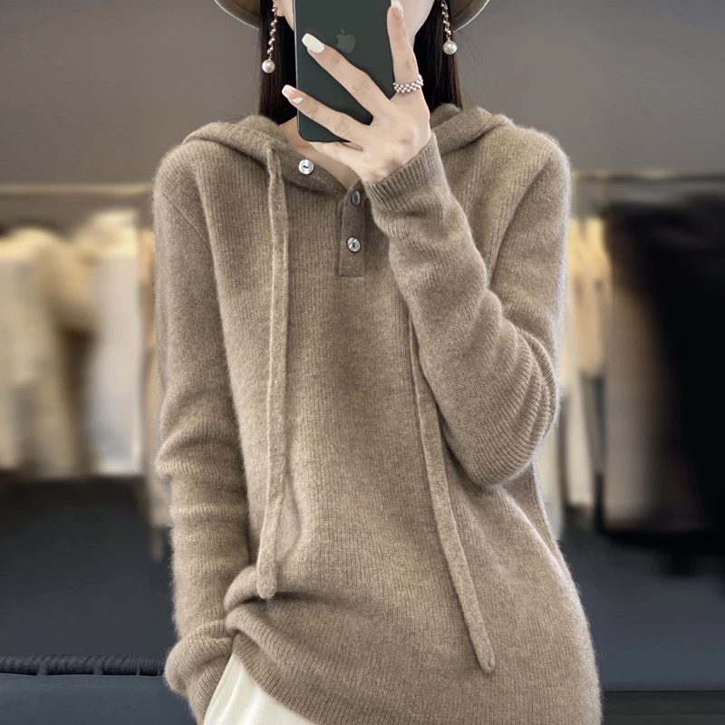 

2023 Spring and Autumn New Hood Pullover Sweater Women All-Match Knitted Bottoming Shirt Loose American vintage Hoodie Hoodie