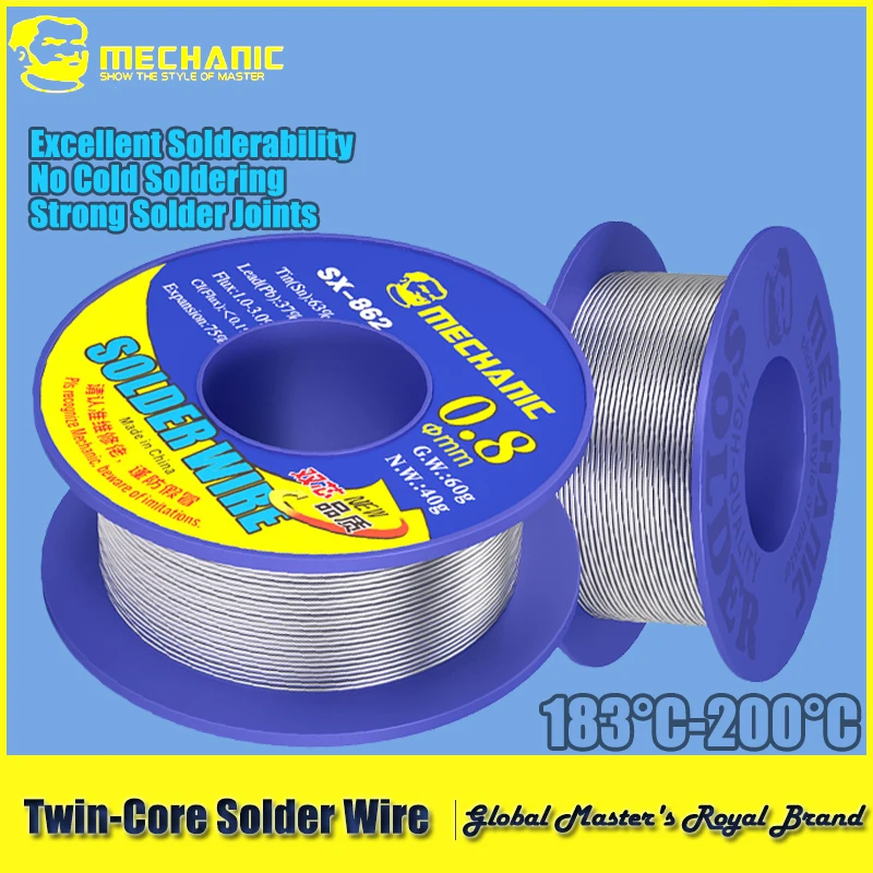 2/5/10 Pcs SX-862 60g Dual Core Solder Wire Two Flux Cores 183-200C Melting Point Strong Welding