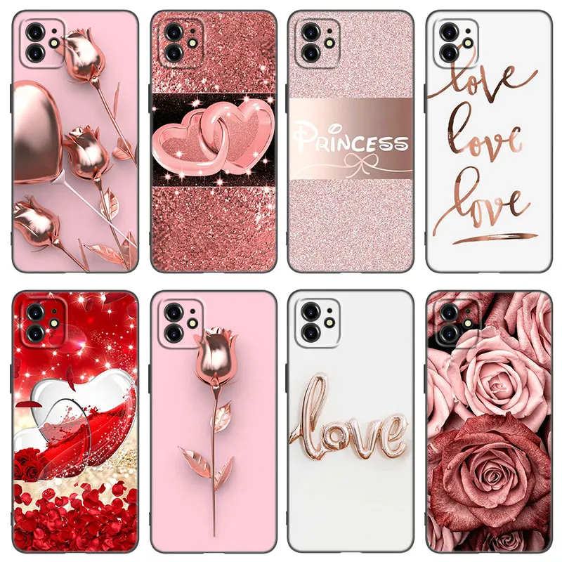 Custodia Per Telefono Love Rose Gold Style Per Apple Iphone 13 12 Mini 11 Pro Xs Max Xr X 8 7 6S 6 Plus Se 2022 2020 5 S 5 Cover Nera Morbida