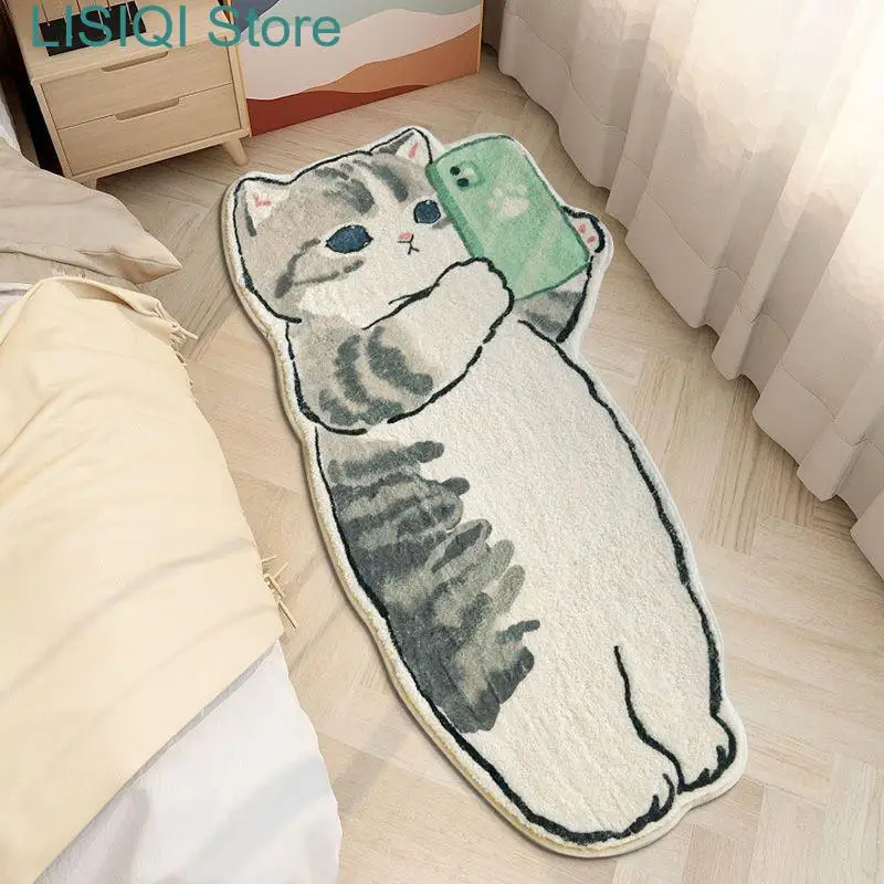 

New Bedside Mat Door Carpet Cartoon Furry Cat Floor Mat Living Room Tapis Cuisine Irregular Furry Thickened Decoration Tapestry