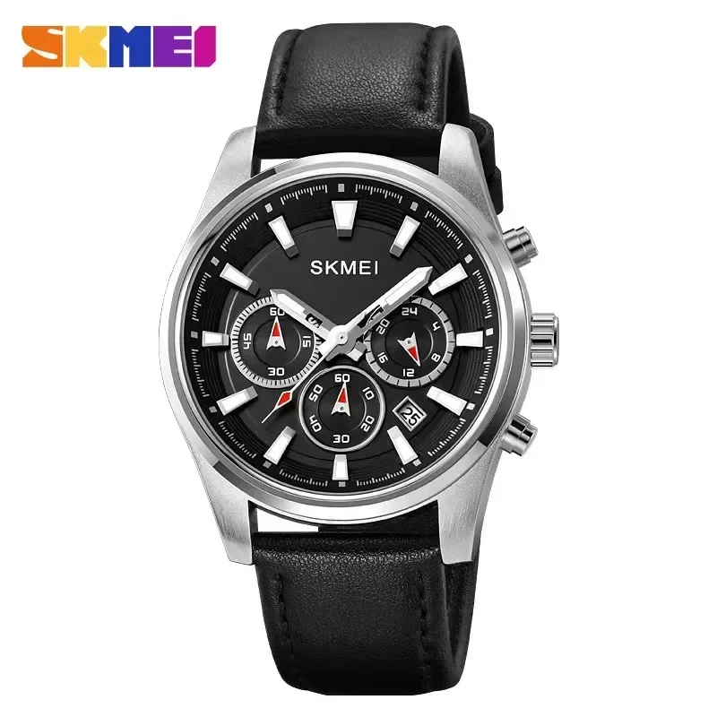 

SKMEI Watch Mens Casual Genuine Leather Strap Date Wristwatches Waterproof Clcok reloj hombre Japan Quartz Movement Stopwatch