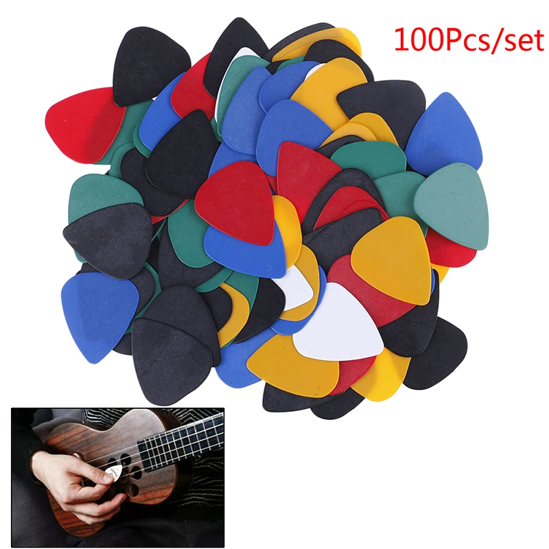 100Pcs 0.5mm 3x2.5cm Ultrathin Colorful Guitar Picks Guitar Pick Holder Set Electric Bass Ukulele Stick-on Holder