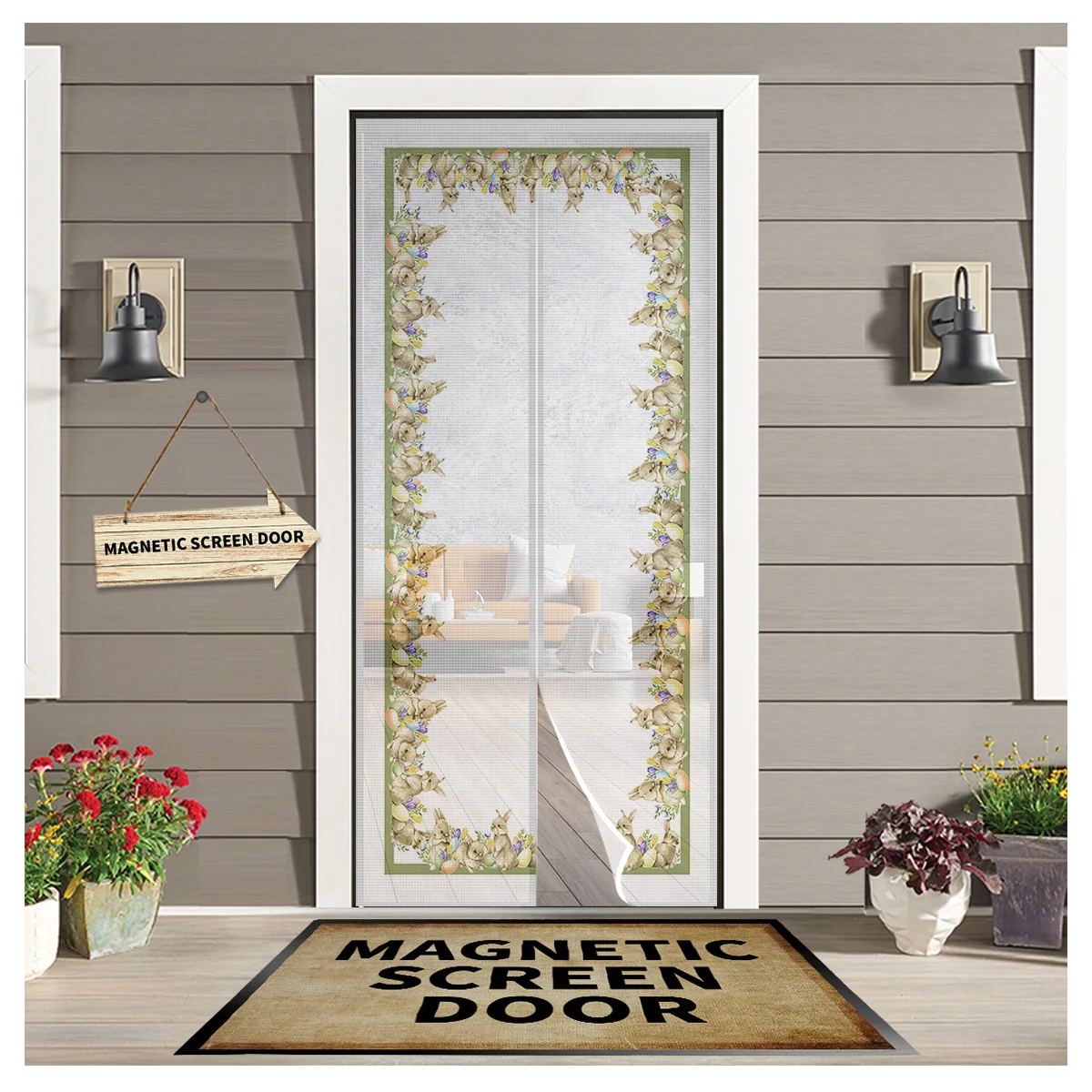 

Easter Bunny Egg Rabbit Kitchen Curtain Magnetic Mosquito Net Curtains Summer Bedroom Anti Insect Door Curtain