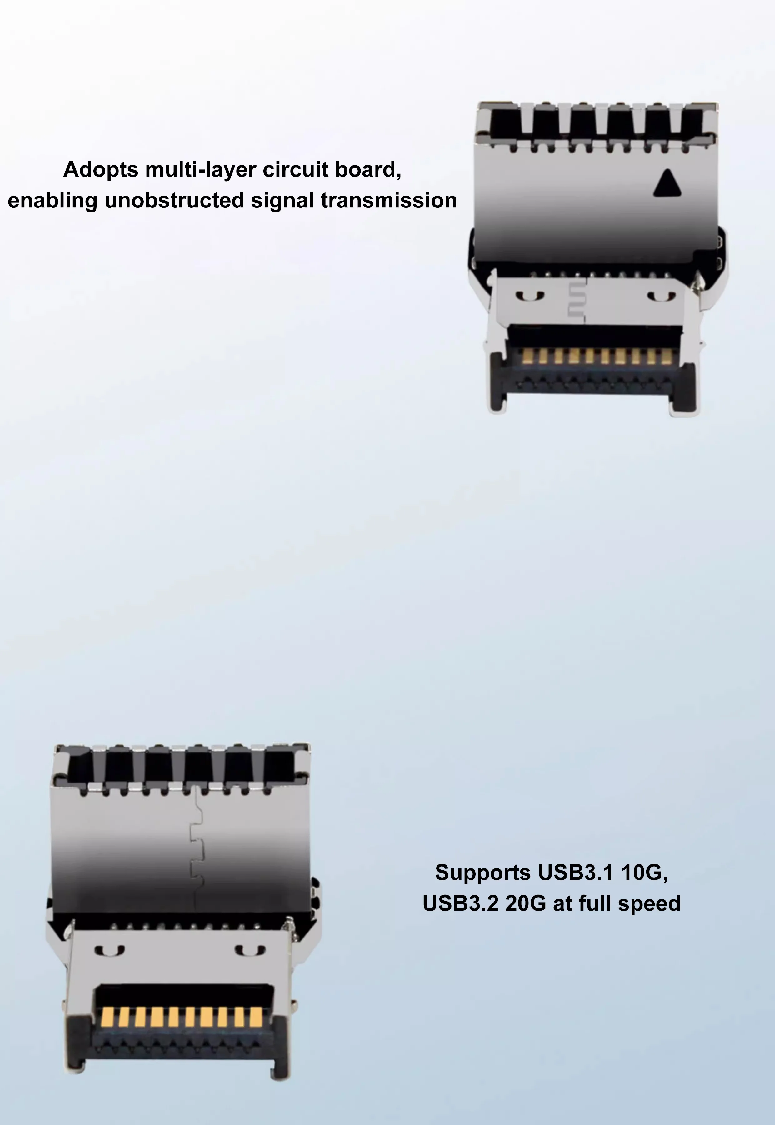 타입-e 인터페이스 90도 엘보우 지원 USB3.1 10G USB 3.2 20G 풀 스피드 다층 회로 기판 채택 PH76EE 엘보우