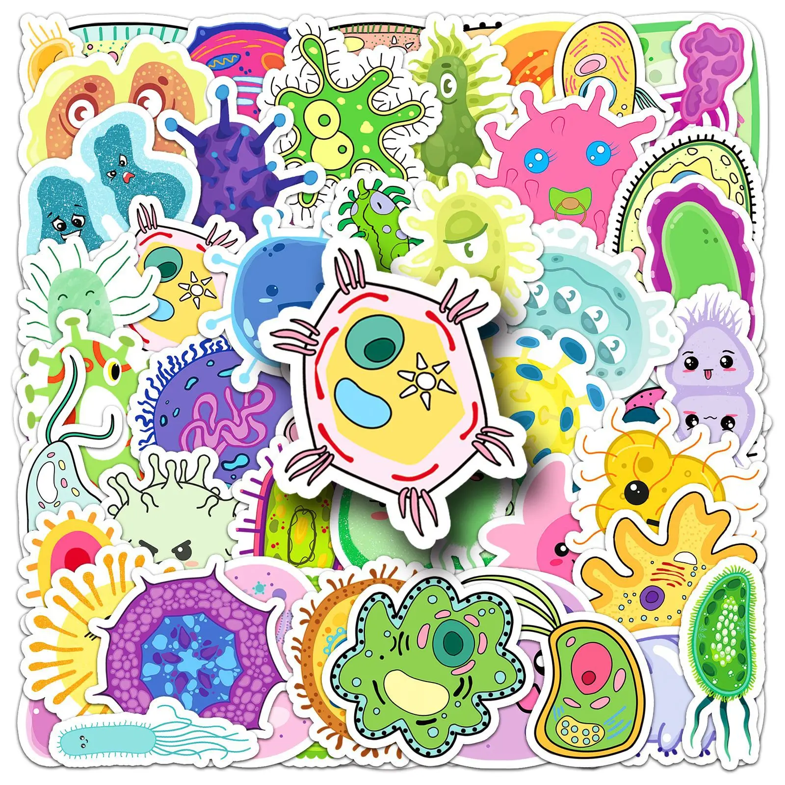 50PCS 귀여운 박테리아 바이러스 스티커 스크랩북 저널 노트북 전화 케이스 물병에 대한 Kawaii 미생물 데칼