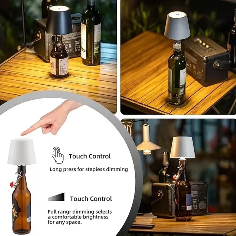 Wireless Table Lamp LED Wine Bottle Base Rechargeable Vases Light Touch Switch Bar Dining Lamp