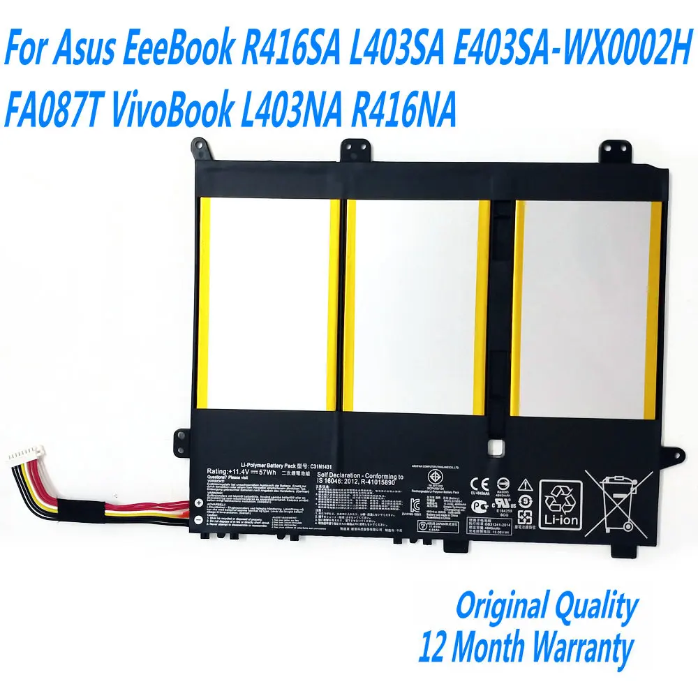 

New 11.4V 57WH C31N1431 Laptop Battery For Asus EeeBook R416SA L403SA E403SA-WX0002H FA087T VivoBook L403NA R416NA