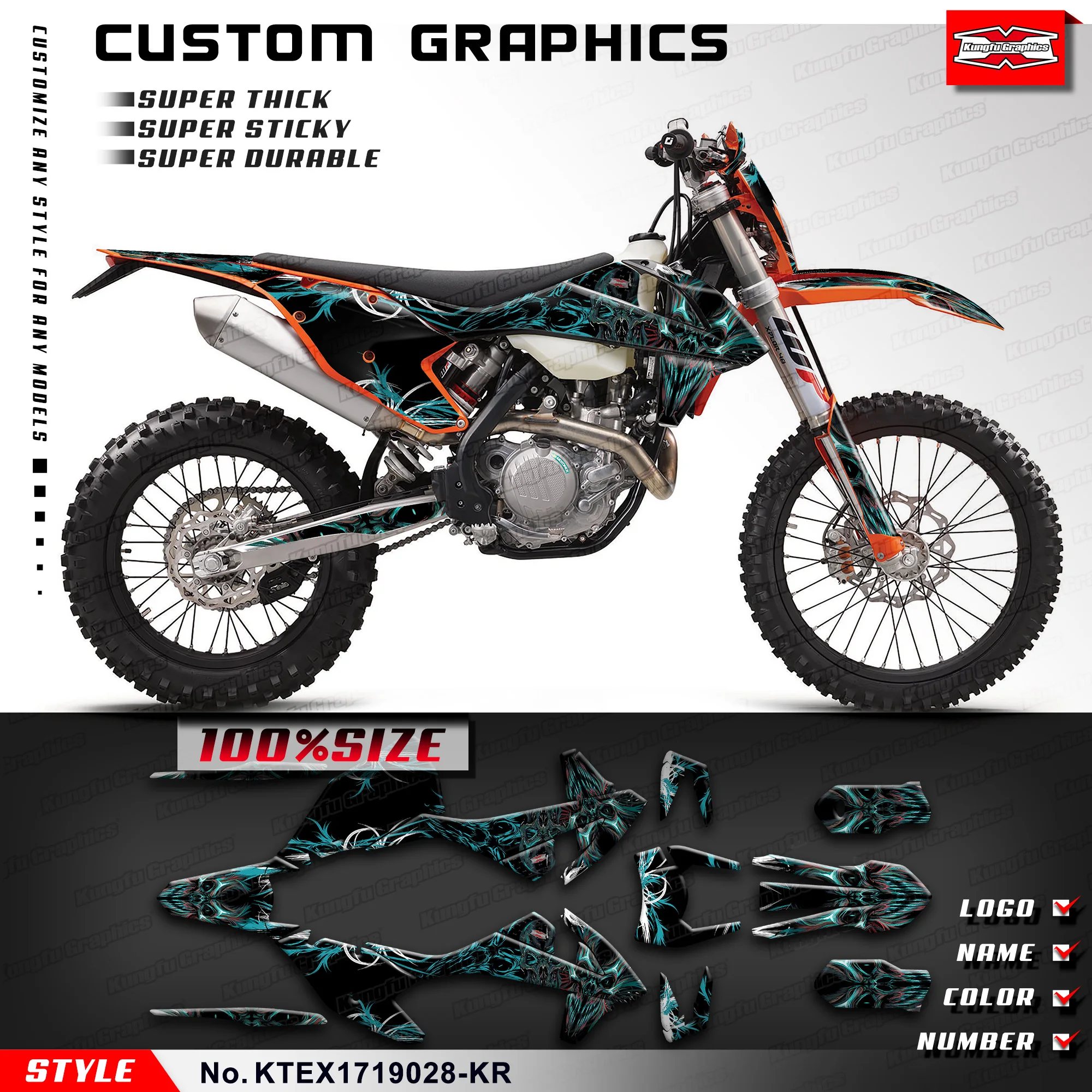 

Набор наклеек KUNGFU GRAPHICS MX для KTM 125 150 250 300 350 450 EXC EXC-F XCW 500 2017 2018 Black, KTEX1719028-KR