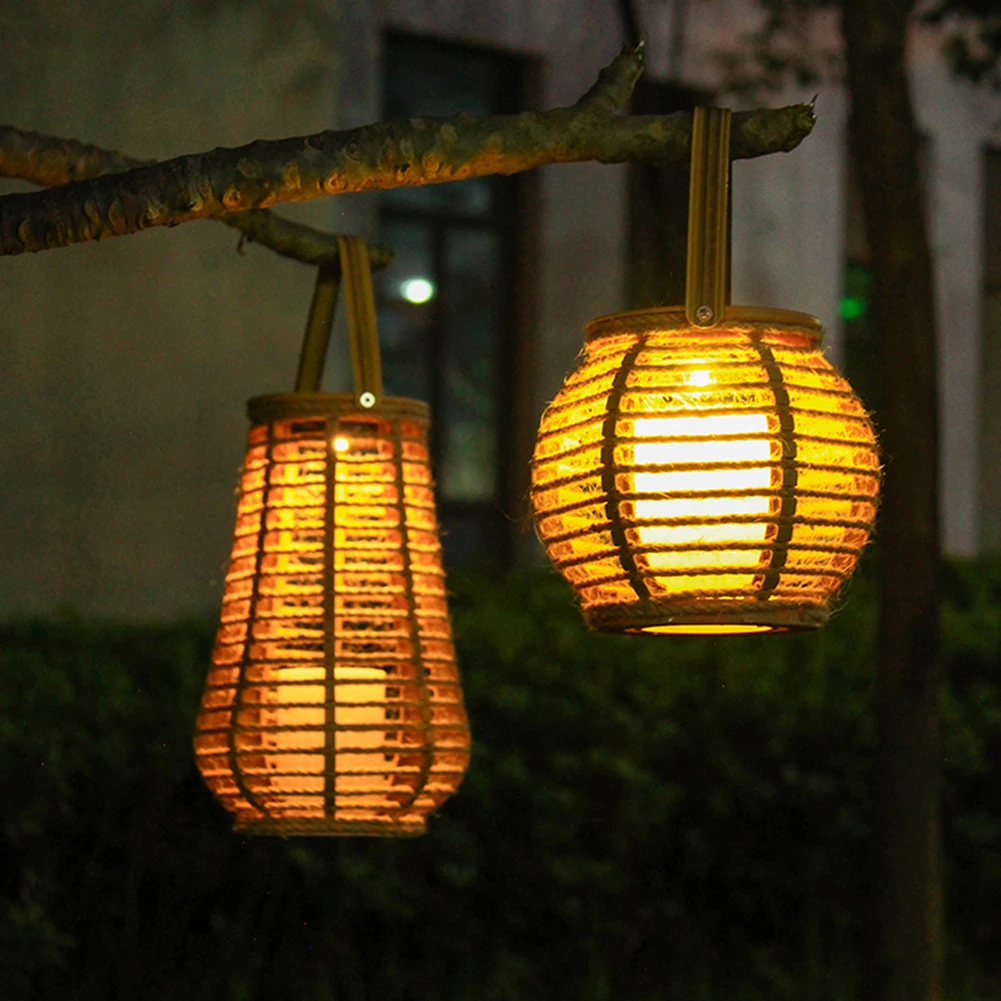 Description Picture 6 of itemSolar Hanging Lantern Light Outdoor Solar Lantern IP44 Waterproof with Handle Rattan Bamboo Lamp for Garden Patio Courtyard Lawn