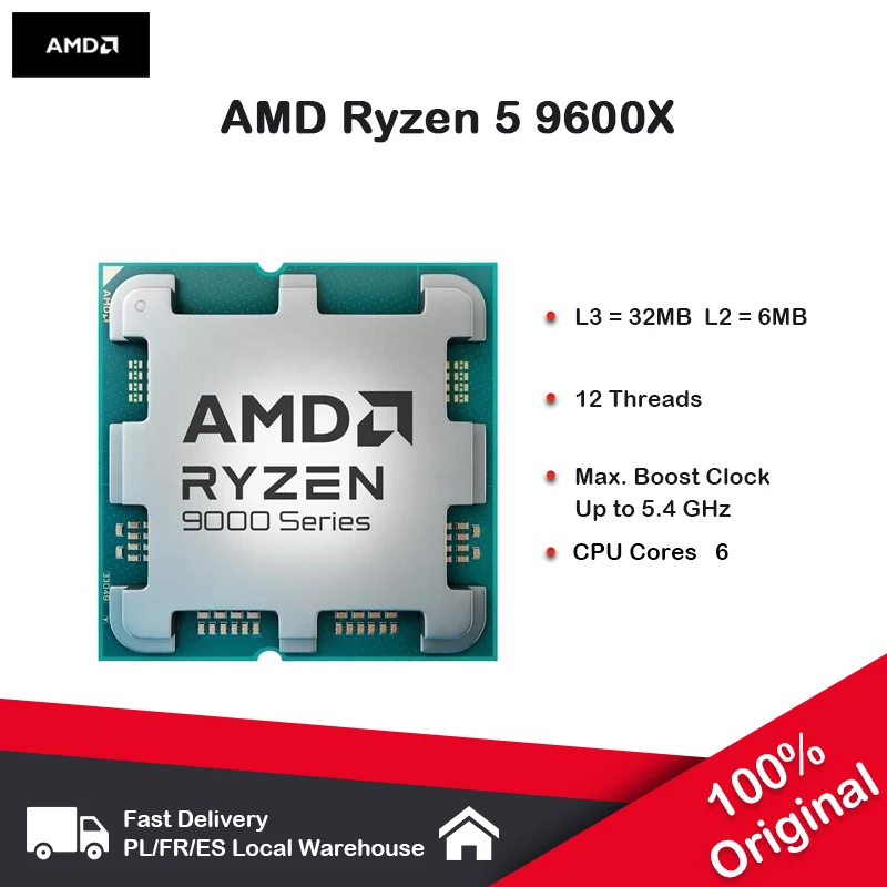 AMD Ryzen 5 9600X processor 5.4GHz 6-core 12-thread 38MB 4NM
