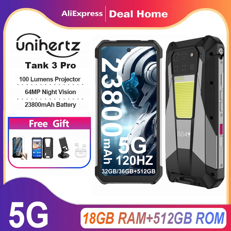 8849 Tank 3 Pro by Unihertz Rugged Smartphone 5G with 100 Lumens