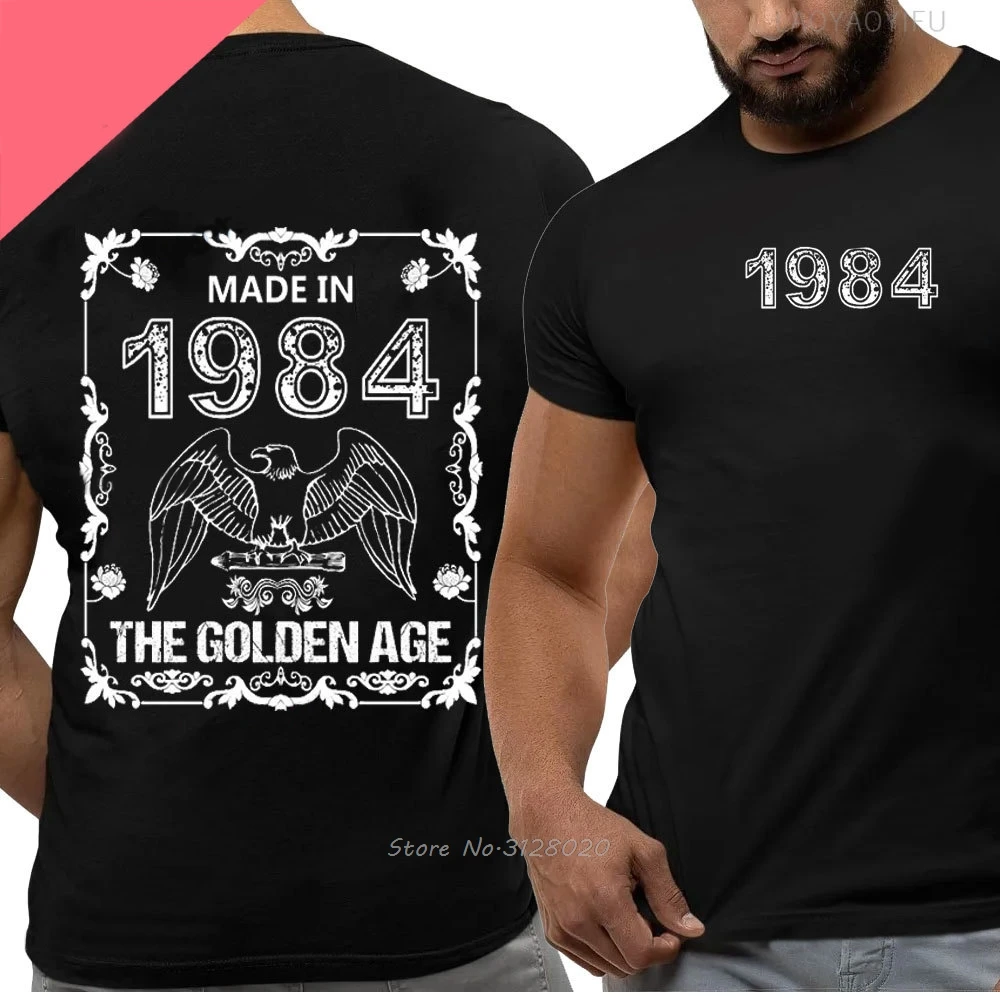 40. Geburtstag Baumwolle Männer T-Shirt Legenden wurden im Jahr 1984 geboren, Vintage 40 Jahre altes T-Shirt linke Brust voller Rücken drucken T-Shirts – Detail 10