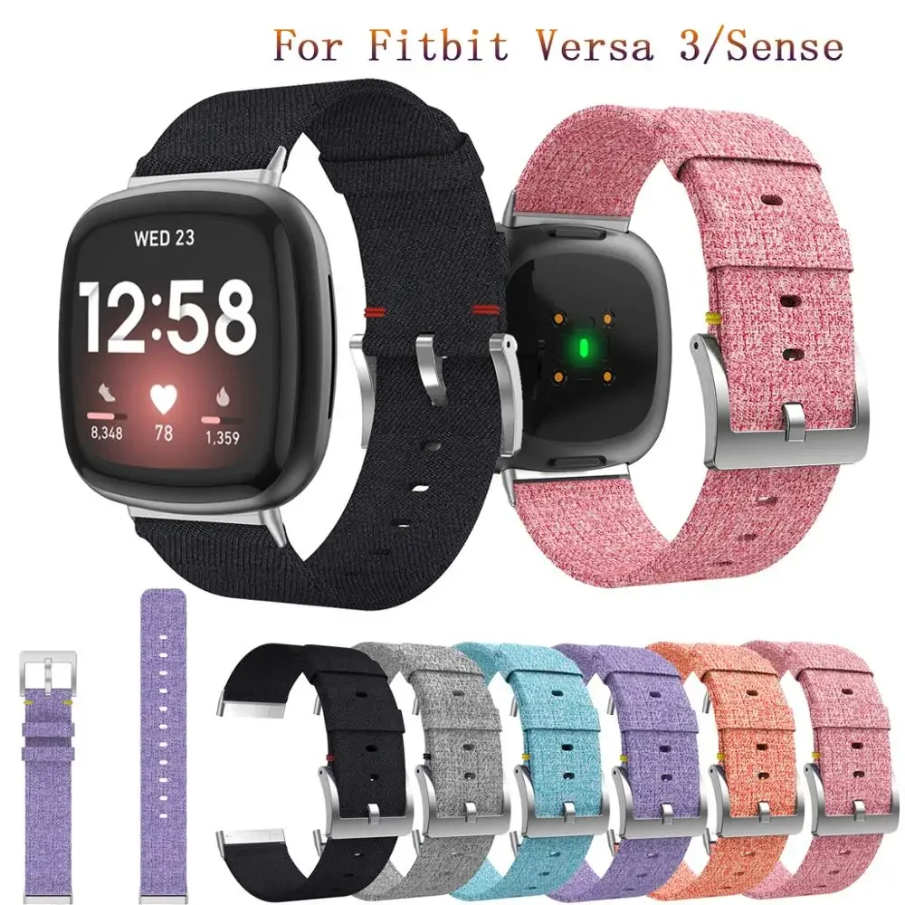 

Strap For Fitbit Versa 2 Versa 3 /Sense Lite Women Men Breathable Woven Fabric Strap Replacement canvas Wristband Smart Watch