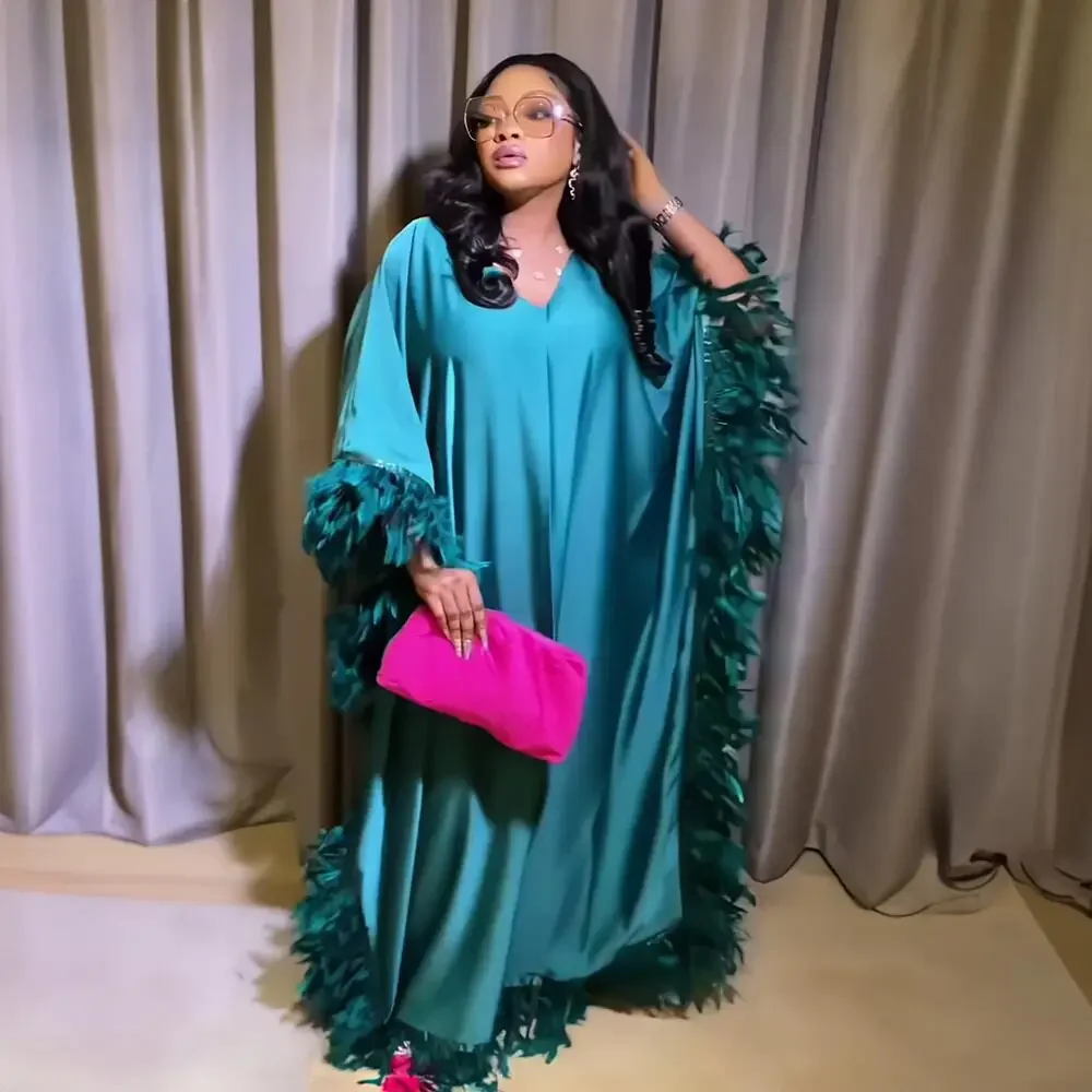 

2024 African Dresses for Women Traditional Long Sleeve V-neck Plus Size Wedding Party Evening Gowns Dashiki Africa Clothing