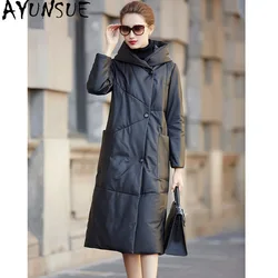 AYUNSUE Real Leather Jacket Women Genuine Sheepskin Coat Winter Warm White Duck Down Coats Hooded Womens Clothing Long Chaquetas