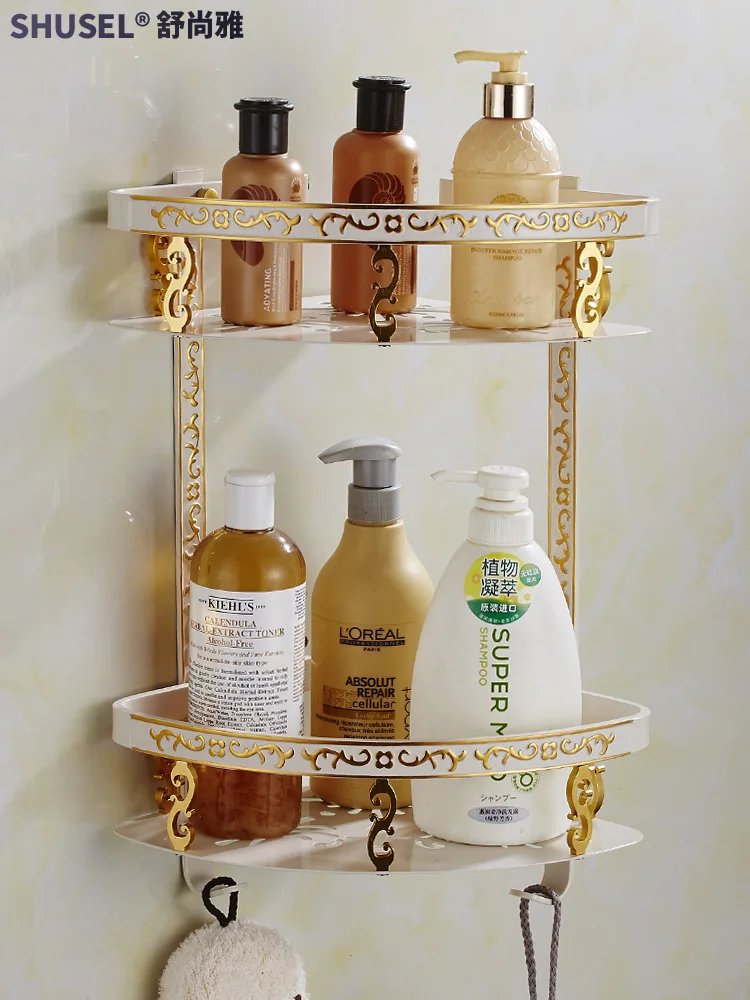 Punch Free Ivory White European Style Bathroom Tripod Cosmetics Shelf