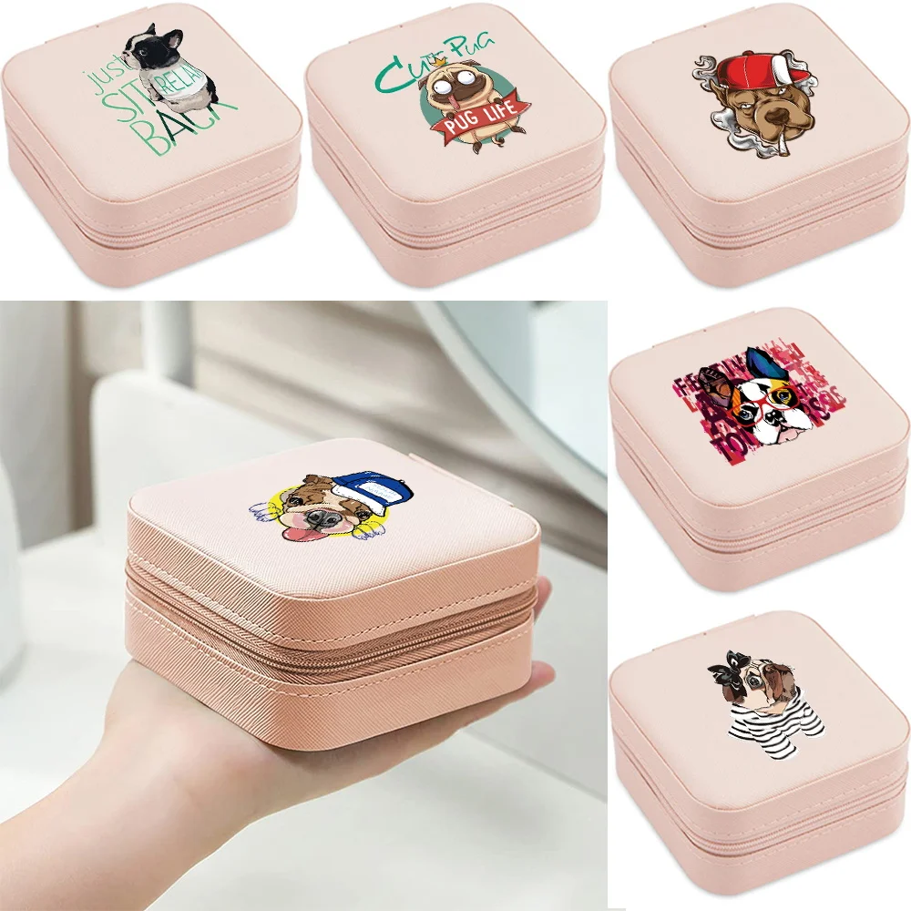 

Jewelry Box for Women Portable Mini Travel Storage Organizer Case Dog Print PU Leather Earring Ring Necklace Jewellery Organizer
