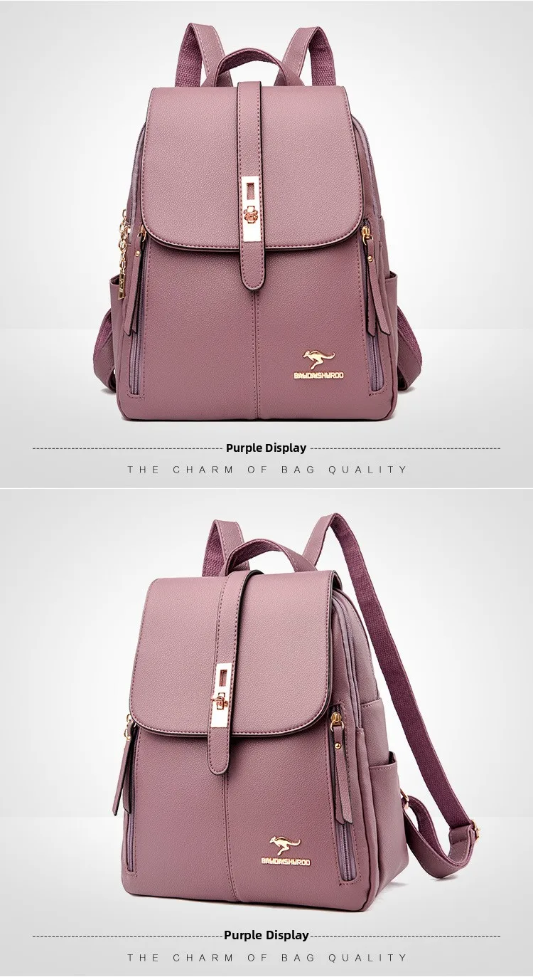 حقيبة ظهر نسائية من الجلد الناعم ذات سعة كبيرة، حقيبة أمي عصرية على طراز الشارع، حقيبة كتف مزدوجة، كاجوال للسفر مقاومة للماء