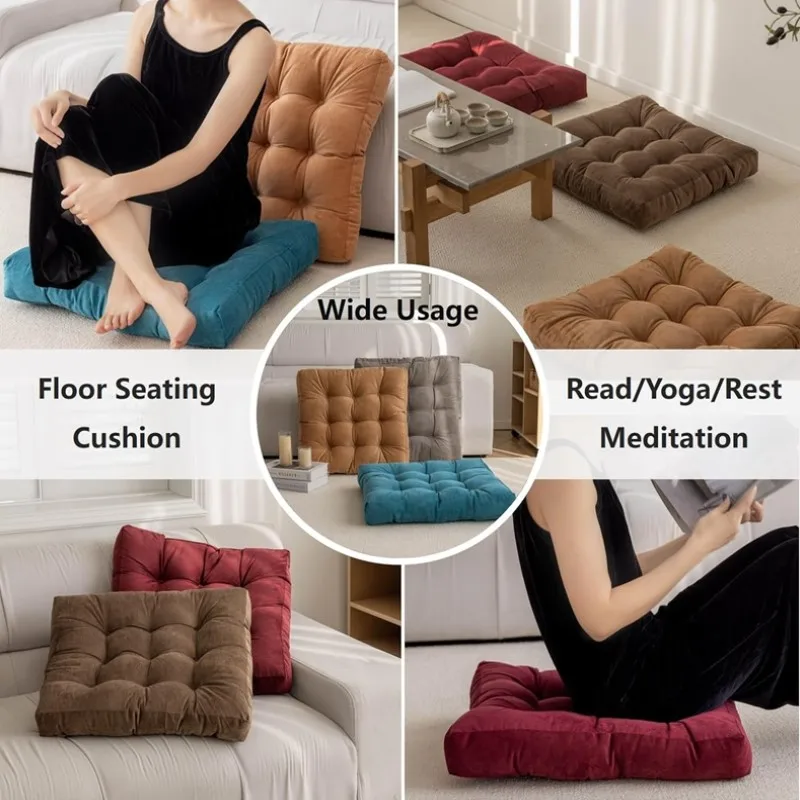 Floor Pillow Square Floor Seating Pillow Cushion Meditation Yoga Seat Kneeling Pillows Thick Tufted Cushions Mat Pad Balcony 4