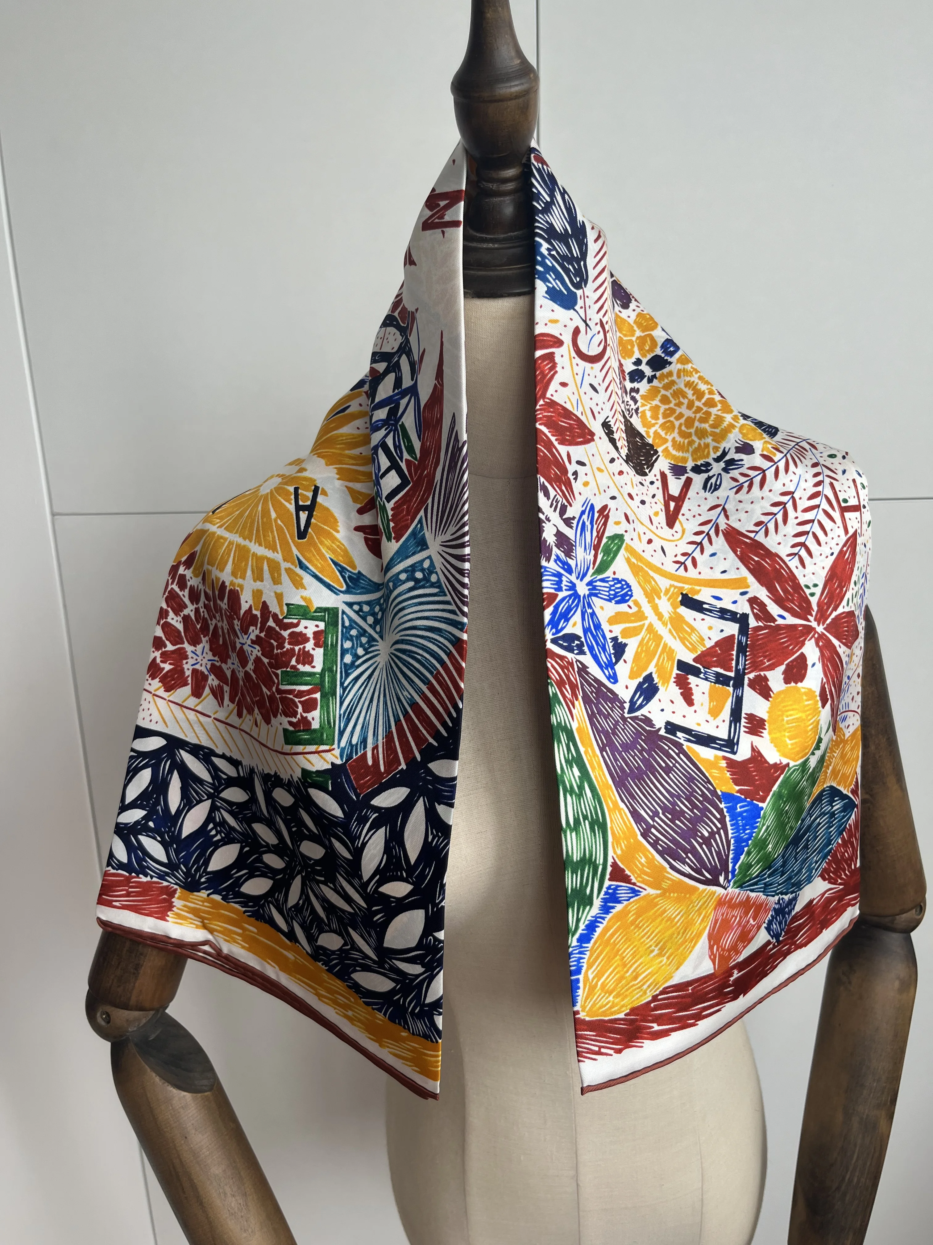 

2023 new arrival fashion elegant yellow 100% silk scarf 90*90 cm square shawl twill wrap for women lady girl