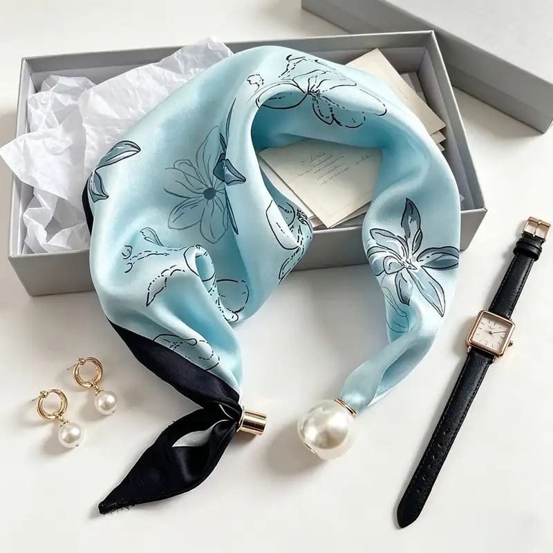 Elegant Chic Pearl Stripe Scarfs Women Fashion Convenient Magnetic Buckle Scarf Pearl Tail Artistic Accessory Neck Wrap Scarves - Image 6