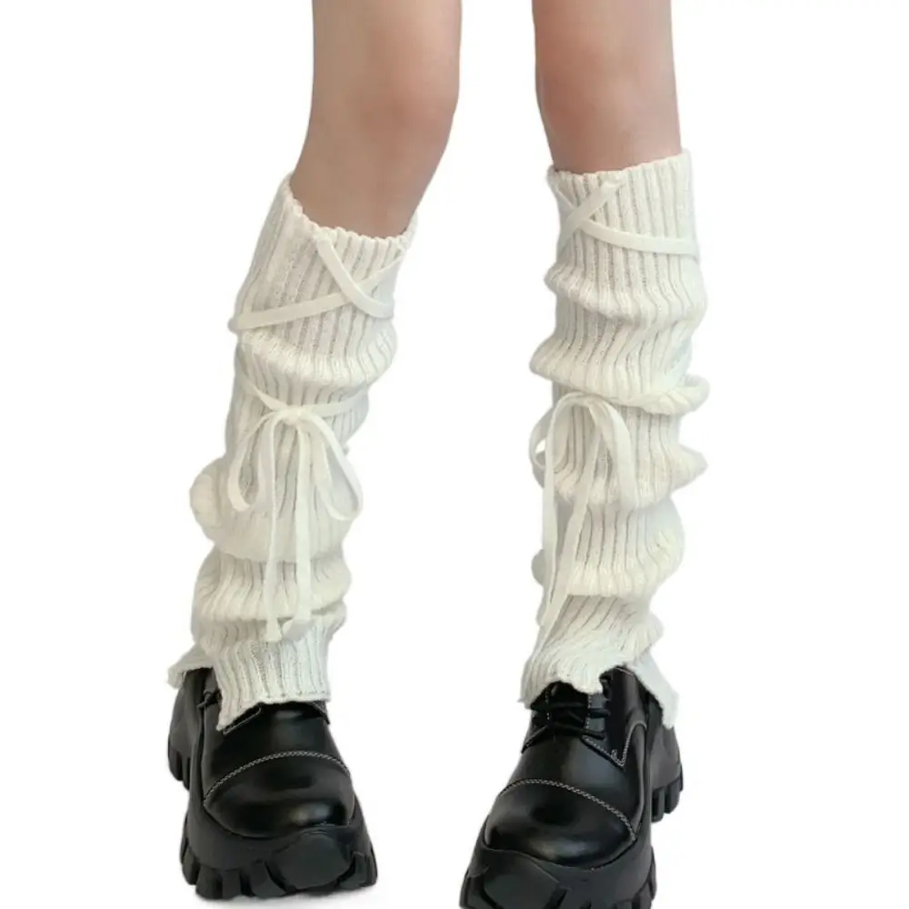 

Модные гетры, женские вязаные черные, белые однотонные Свободные высокие носки, декоративные гетры до колена с бантом