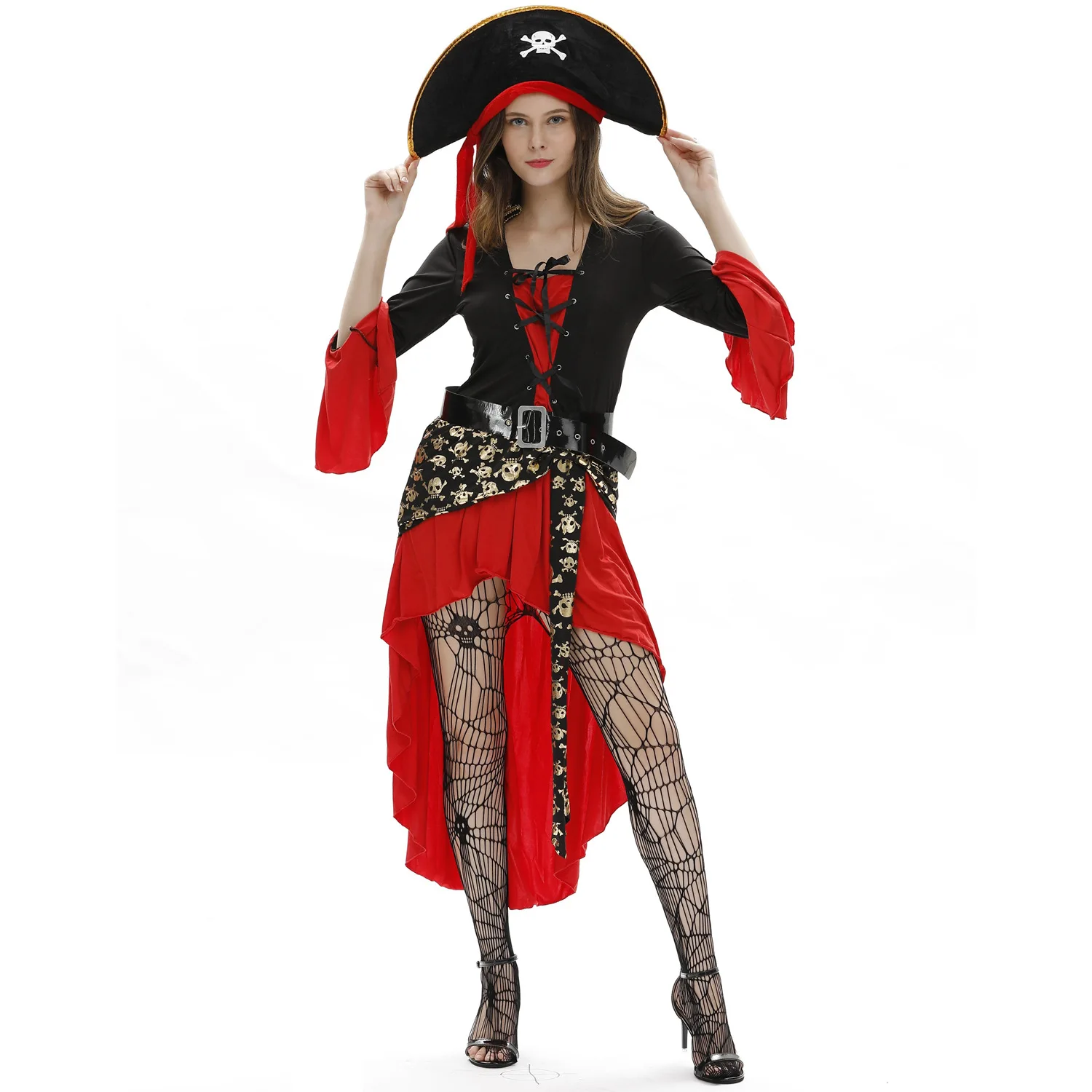 

Women's Pirates of the Caribbean Costumes Halloween Sexy Female Captain Cosplay Dress Adults Carnival Game Party Pirate Costume