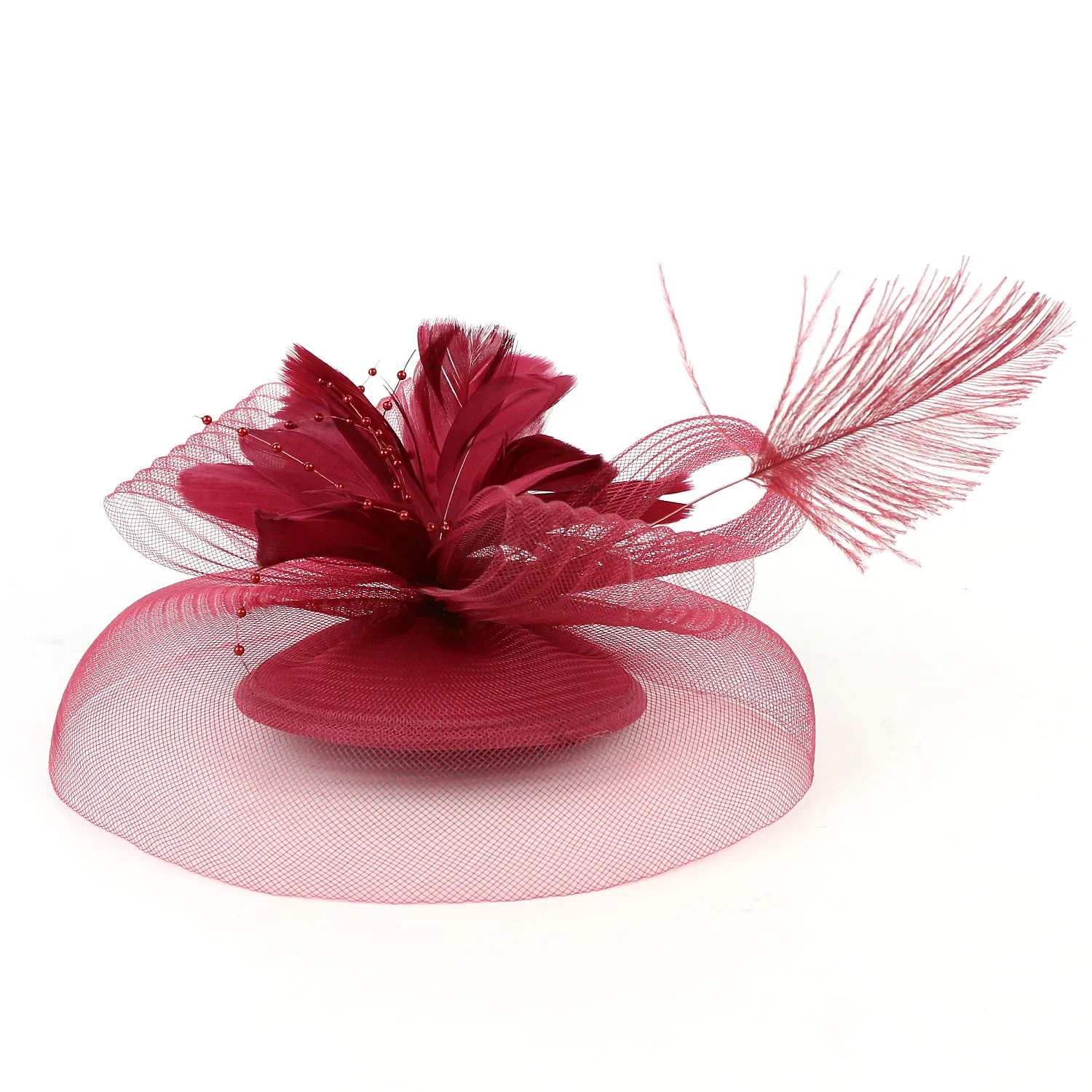 Women Ascot Fascinator Hat Feather Flower Mesh Hair Clip Kentucky Derby Photography Headwear Cocktail Tea Party Hair Accessory