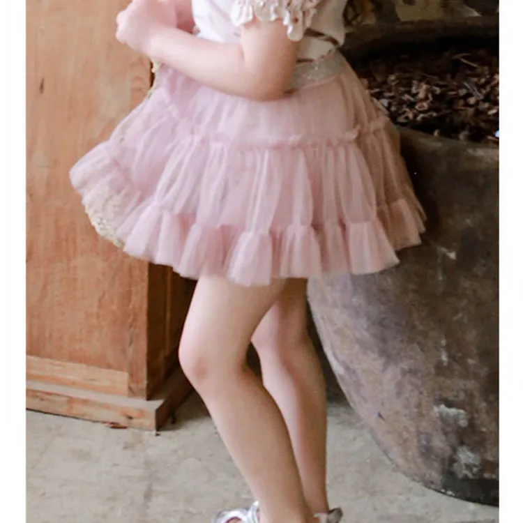 Solid Color Summer Girls Princess Cute New Elasticated Waist Pleated Gauze Fashionable Solid Color Sweet Half Skirt