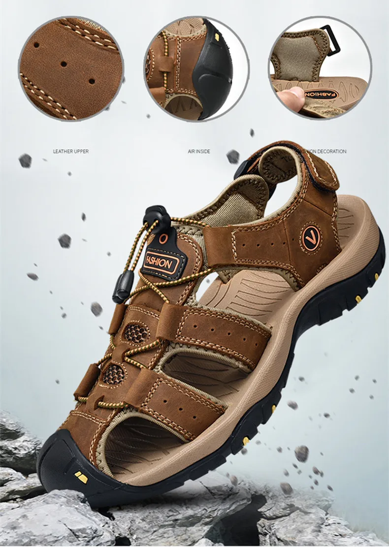 Sommer Herren Sandalen Echtes Leder Herren Freizeitschuhe Outdoor Herren Ledersandalen für Männer Strandschuhe Römische Schuhe Übergröße 38-48 – Detail 6