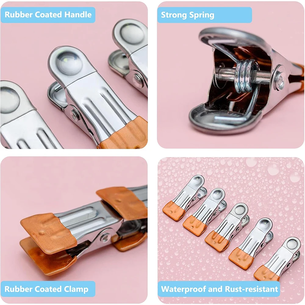 Heavy Duty Clothes Pins 5pcs 4 Colors Stainless Steel Strong Clips For Hanging Clothes Craft Beach Towel Kitchen Sock Fabric
