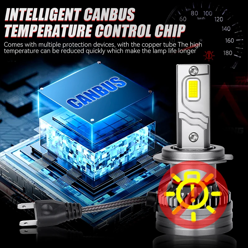듀얼비전 H7 H11 H1 H4 LED 헤드라이트 전구 6000K H8 H9 HB3 HB4 9005 9006 9012 HIR2 구리 튜브 LED 라이트 키트 (자동차용 12V 2개입)