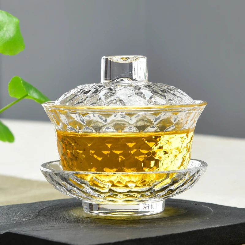 150cc Creative Heat-resistant Transparent Glass Gaiwan Office Kung Fu Tea Set Drinkware Teapot Gift Master Tea Bowls Sent Friend