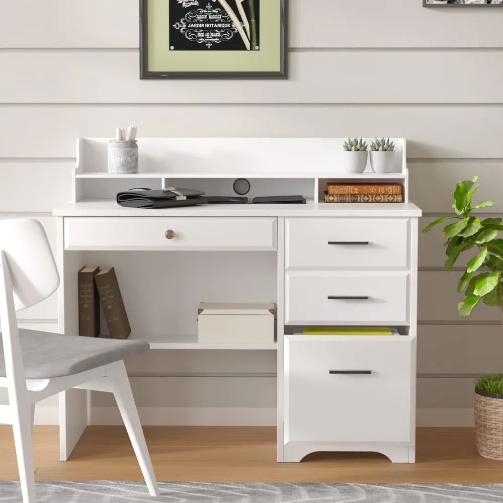 Computer Desk with Storage Drawers and Hutch, 44 Inch Home Office Desks with 4 Drawers & Monitor Stand for Small Space 5