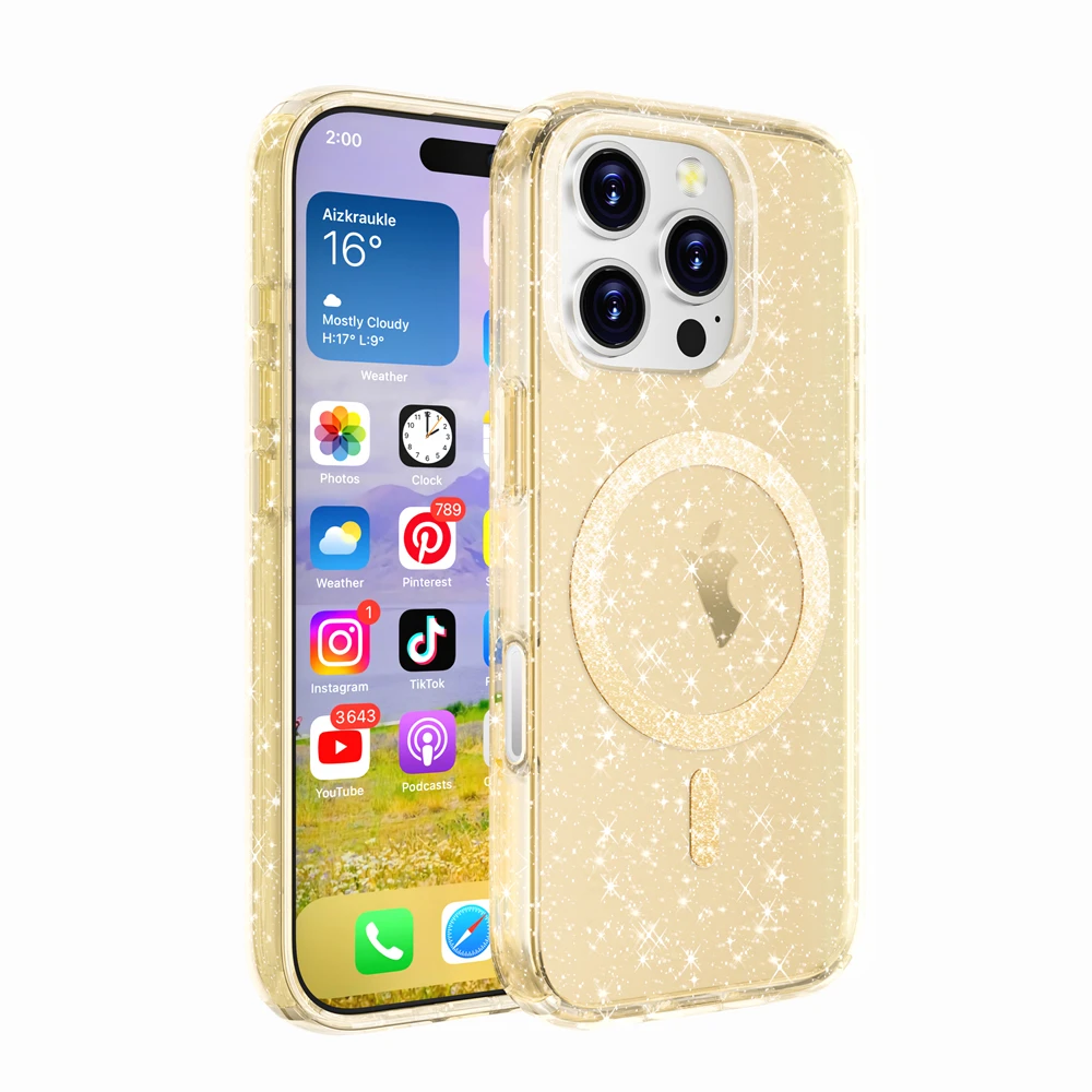 Glitter Candy Color Magnetic Phone Case with Clear Shiny Cover