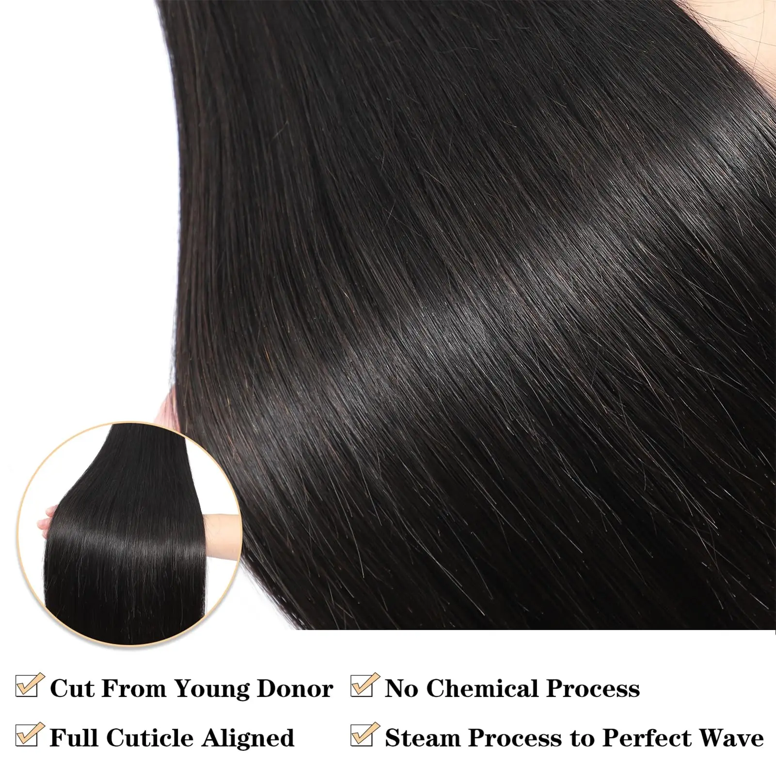 Straight Bundles Human Hair Extensions Silky Straight Brazilian Human Hair Weave Natural Color #1B One Bundle 100g/pc For Women