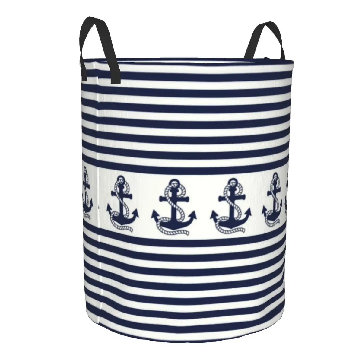 Nautical Stripes With Navy Blue Anchor Laundry Hamper Large Storage Basket Sailing Sailor Girls Boys Toy Organizer